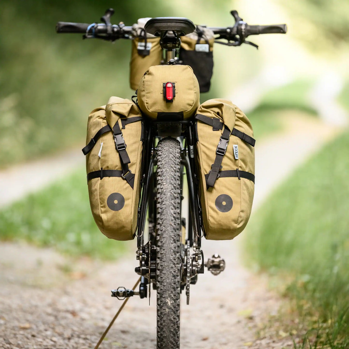 Ansicht von hinten mit Speck Mini-Pannier 11 und Rack-Pack 08