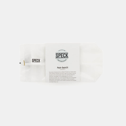 Speck Gear Pack Säcke in Weiss – 3 Bikepacking Pack Sacks von oben mit Banderole verpackt