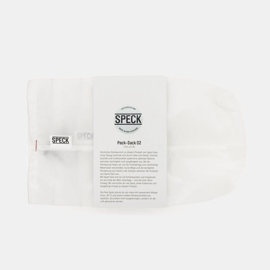 Speck Gear Pack Säcke in Weiss – 3 Bikepacking Pack Sacks von oben mit Banderole verpackt