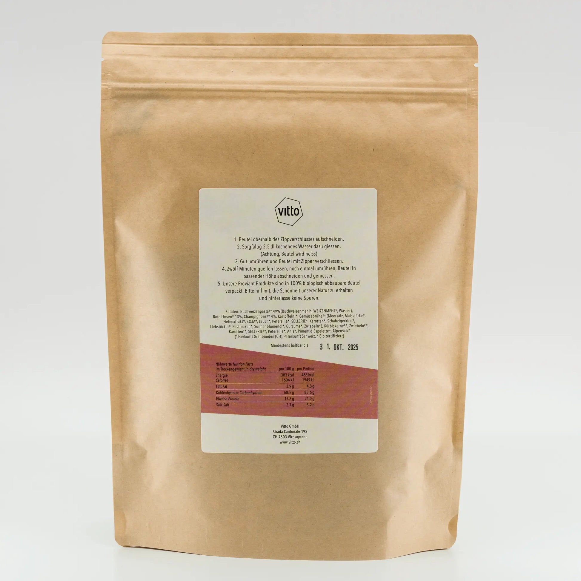Trekking Nahrung Buchweizenpasta Rückseite