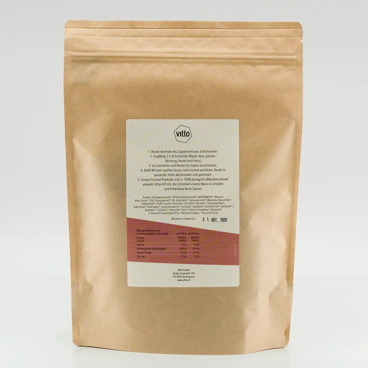 Trekking Nahrung Buchweizenpasta Rückseite