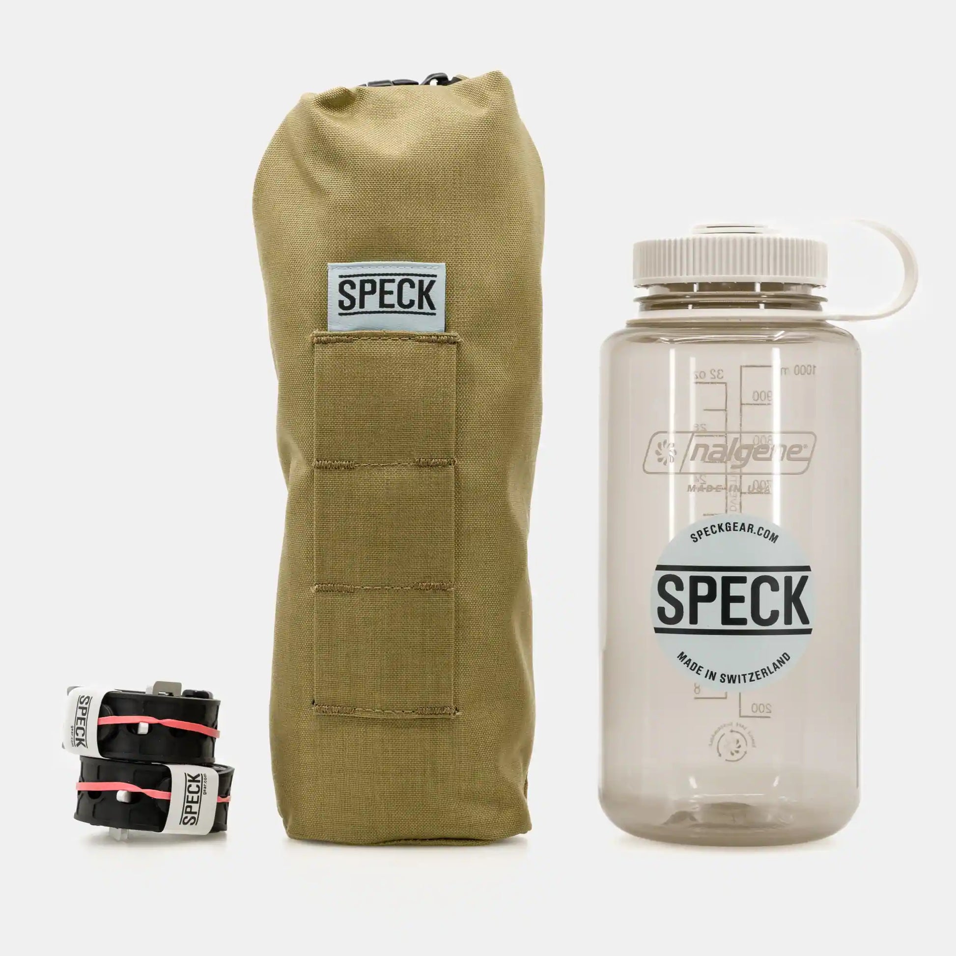 Speck Gear Unterrohr Rolle in Ingwer – Bikepacking Downtube Pack frontal mit zwei Strap für die Befestigung an einem Cargo Cage und einer 1L Nalgene Flasche