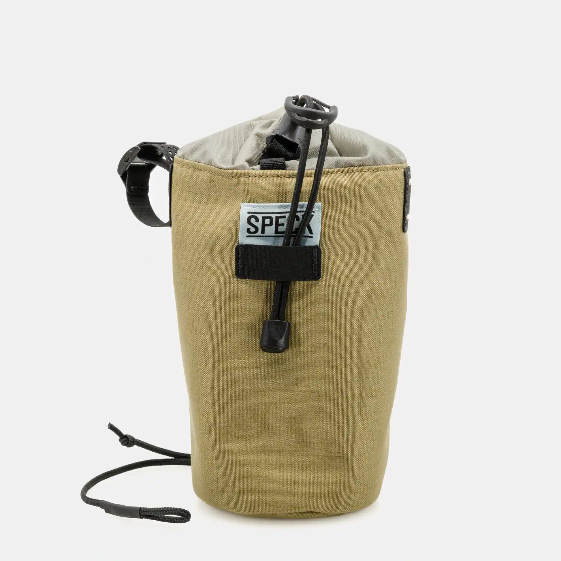 Speck Gear Cockpit-Tasche in Ingwer – Bikepacking Food Bag von vorne mit Einhand-Kordelverschluss