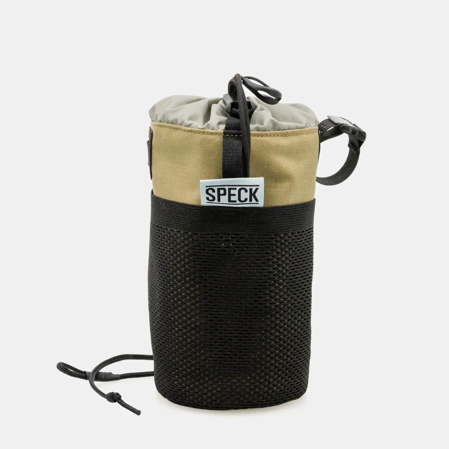 Speck Gear Cockpit-Tasche in Ingwer – Bikepacking Food Bag von vorne mit Netztasche und Einhand-Kordelverschluss