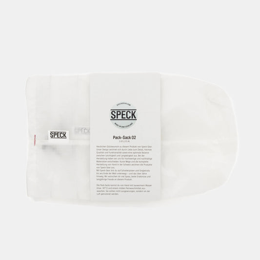 Speck Gear Pack Säcke in Weiss – 3 Bikepacking Pack Sacks von oben mit Banderole verpackt 