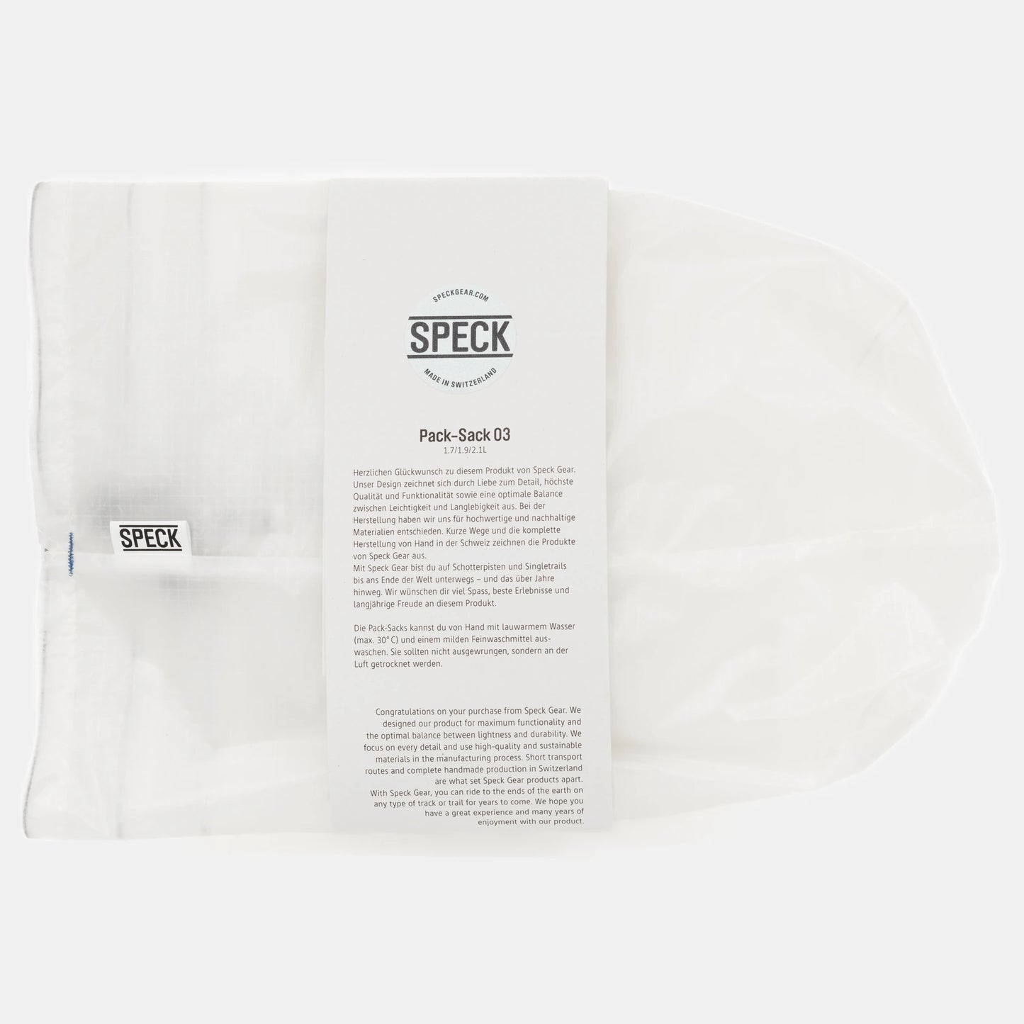 Speck Gear Pack Säcke in Weiss – 3 Bikepacking Pack Sacks von oben mit Banderole verpackt 