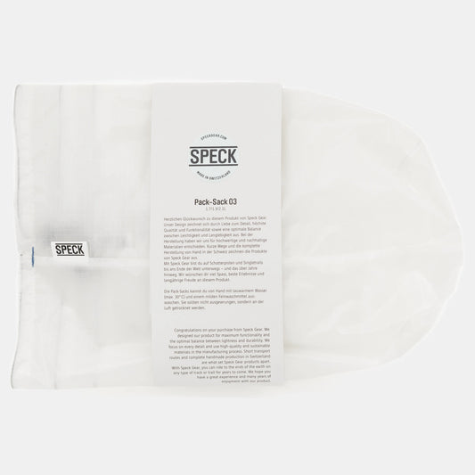 Speck Gear Pack Säcke in Weiss – 3 Bikepacking Pack Sacks von oben mit Banderole verpackt 