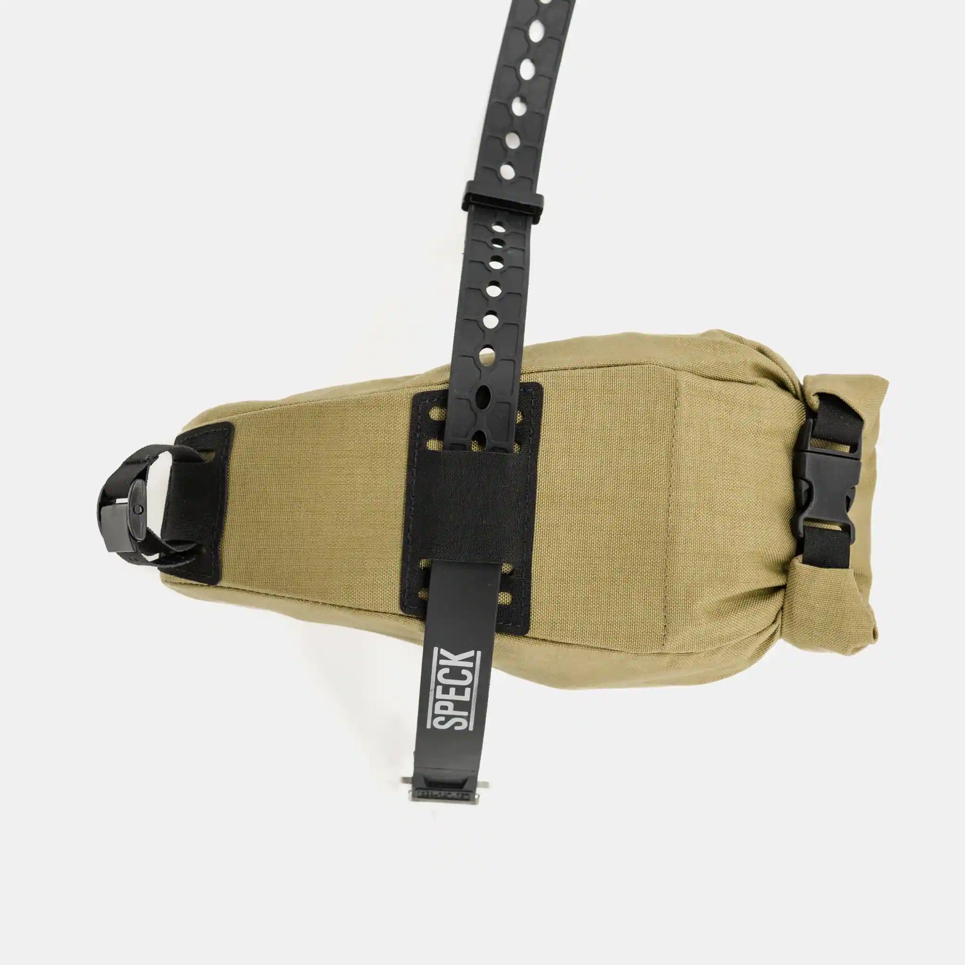 Speck Gear Sattel Tasche in Ingwer – Bikepacking Saddle Bag von Oben mit montiertem Strap