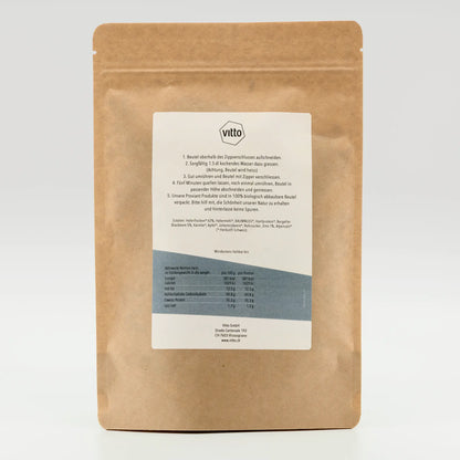 Vitto Hafer Porridge mit Blaubeere Verpackungs-Rückseite mit Beschrieb