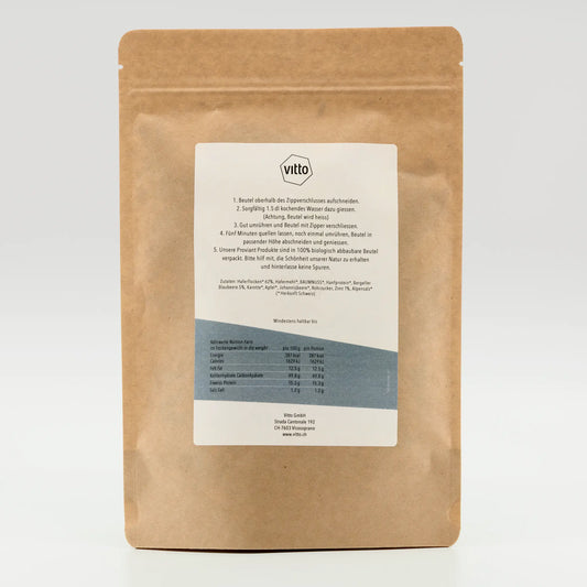 Vitto Hafer Porridge mit Blaubeere Verpackungs-Rückseite mit Beschrieb