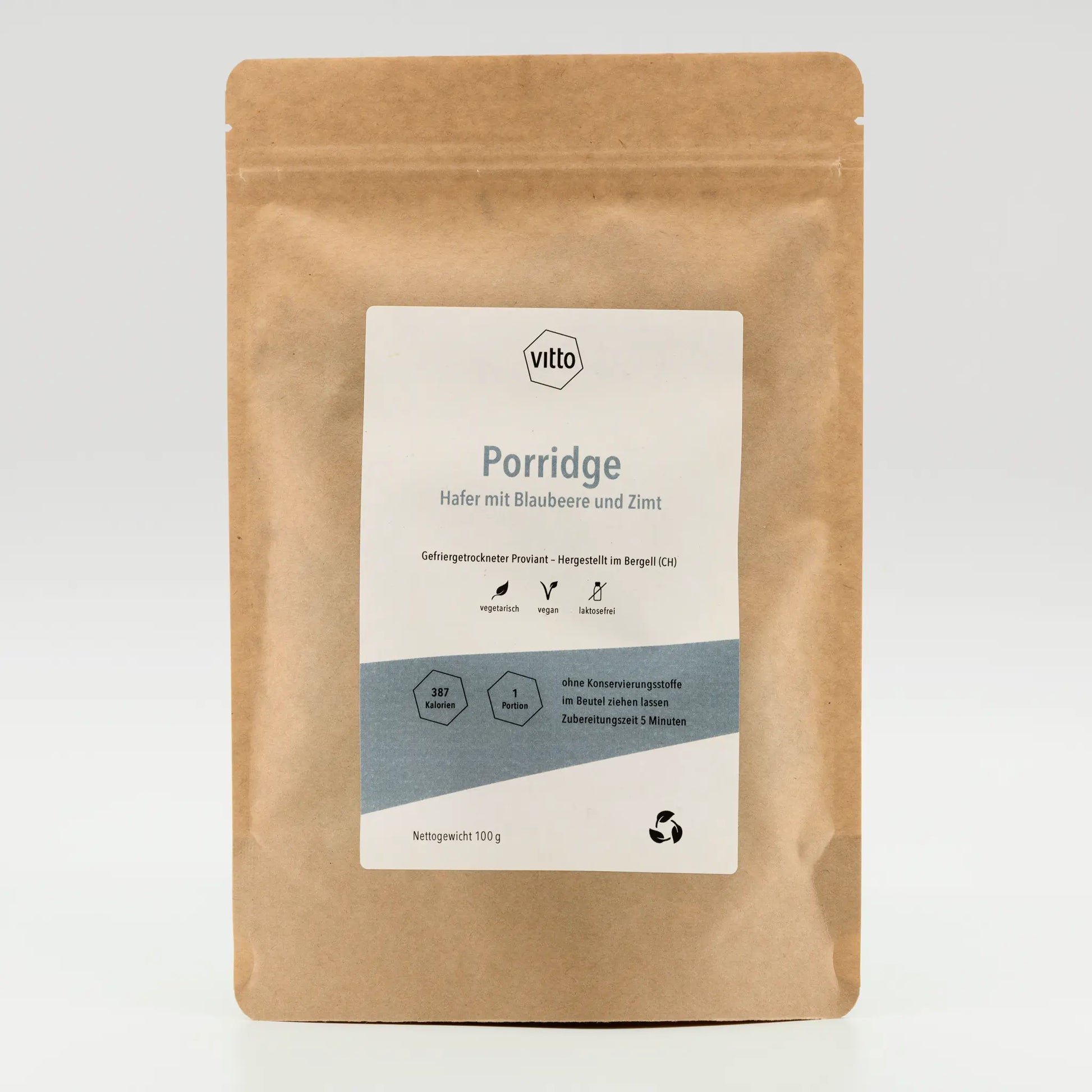 Vitto Trekking Nahrung Hafer Porridge  mit Blaubeere Verpackung