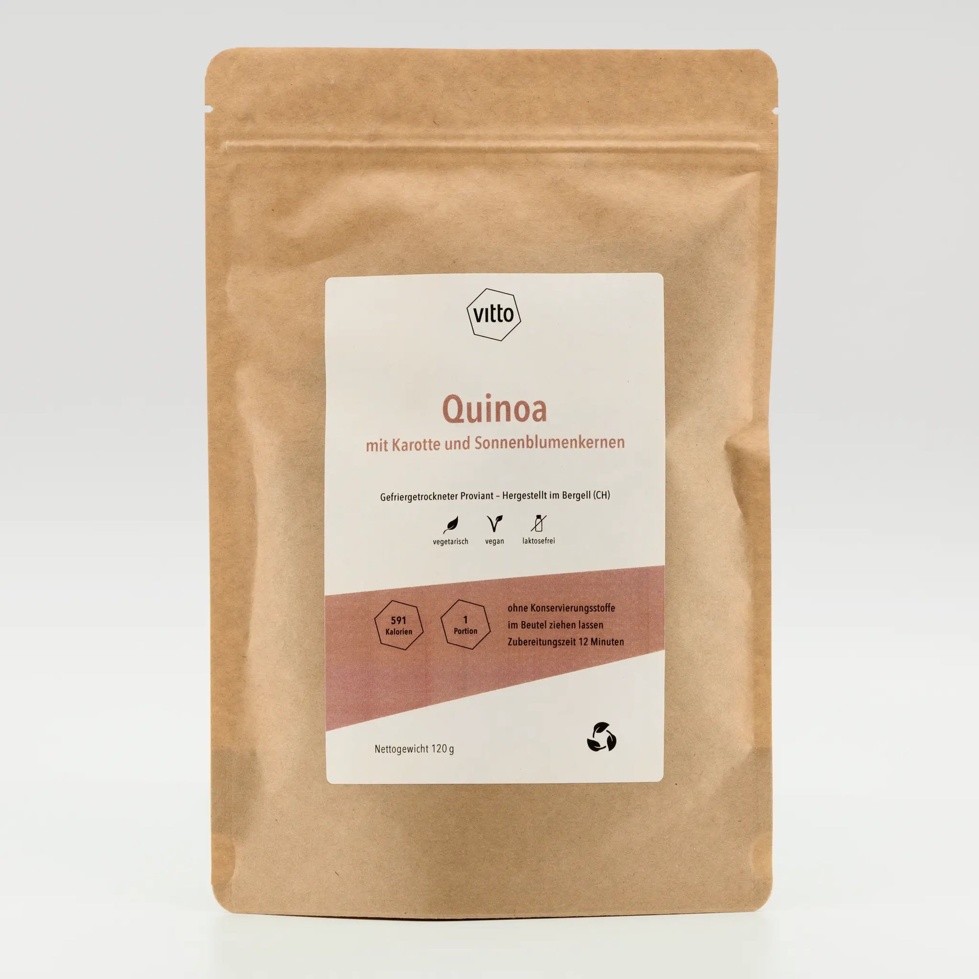 Vitto Trekking Nahrung Quinoa mit Karotte Verpackung